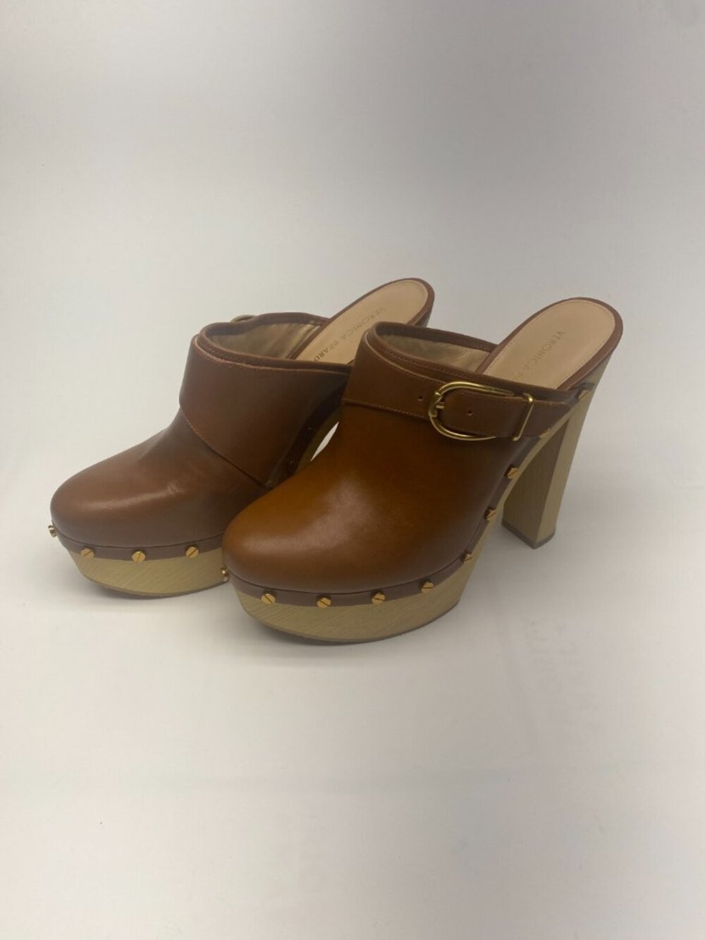 VERONICA BEARD Women's Alek Slip On Studded High Heel Clogs In Hazelwood Sz 9